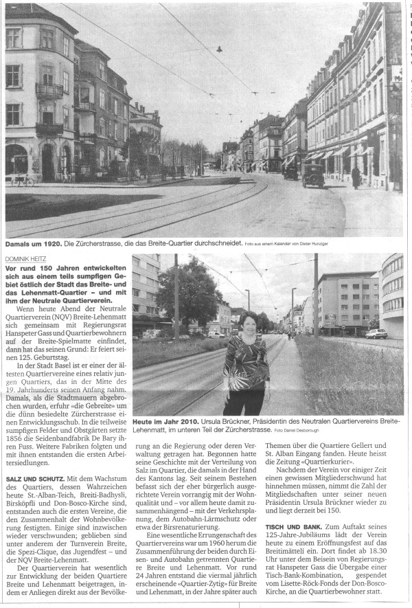 Basler Zeitung zum 125. Jubilum des NQV Breite-Lehenmatt